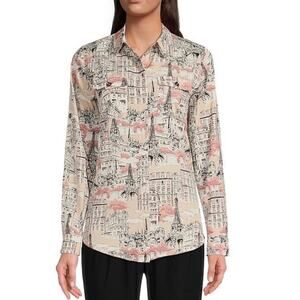 Karl Lagerfield Whimsical Print Collar Pocket Roll-Tab Shirt Dune Pink Small